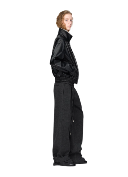 Pantalones de pierna ancha plisados con mezcla de lana