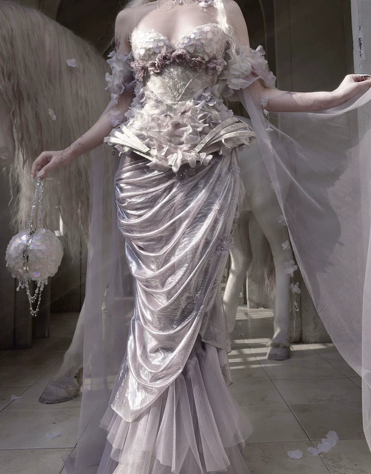 Metallic Draped Mermaid Skirt Set