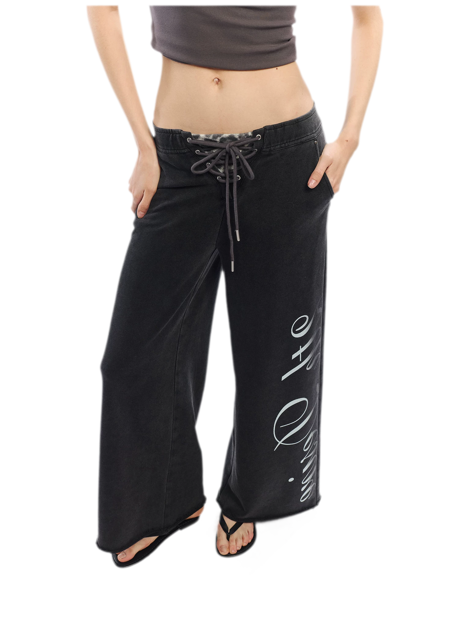 Vintage Letter Print Wide-Leg Pants