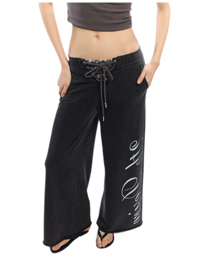 Vintage Letter Print Wide-Leg Pants