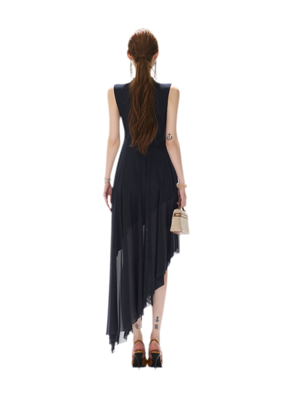 Mesh Splice Midi Dress