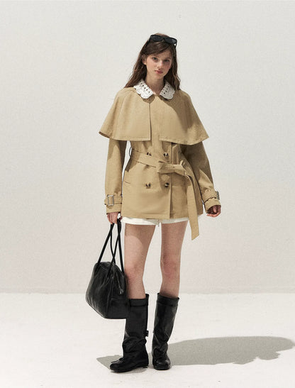 Crochet Cape Trench Coat