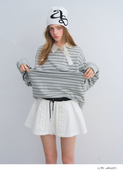 Pleated Drawstring A-line Short Skirt