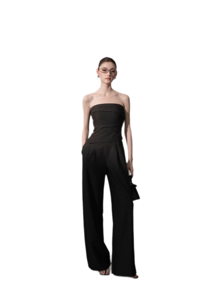 Lined Three-Button Bandeau Jumpsuit
