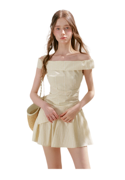 Striped Off-Shoulder Top and A-Line Skirt Set