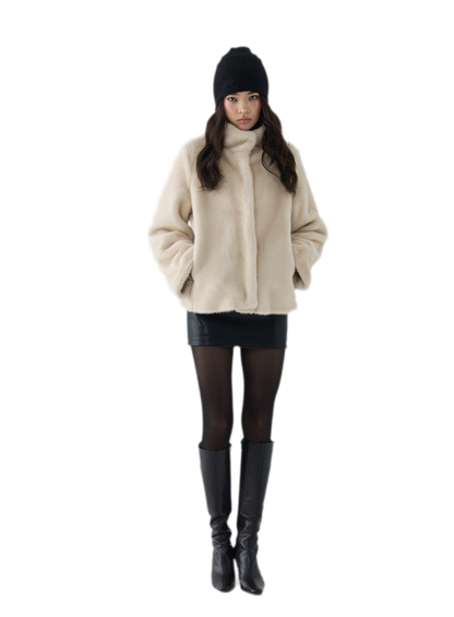 Eco-Friendly Cropped Faux Fur Jacket