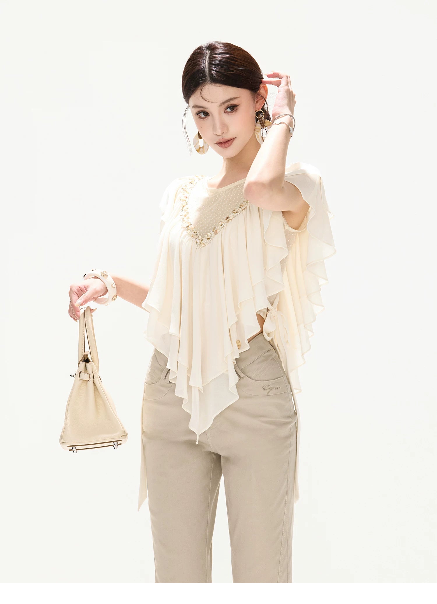 Slim Fit Flared Cotton Blend Pants