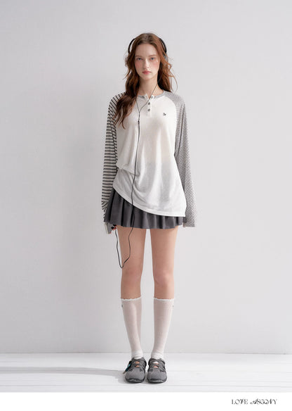 Striped Polka Dot Raglan Sleeve Long Sleeve Pullover