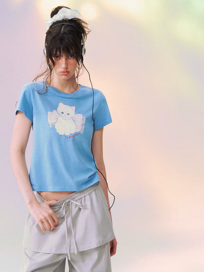 Bow Knot Kitten Short Sleeve T-shirt