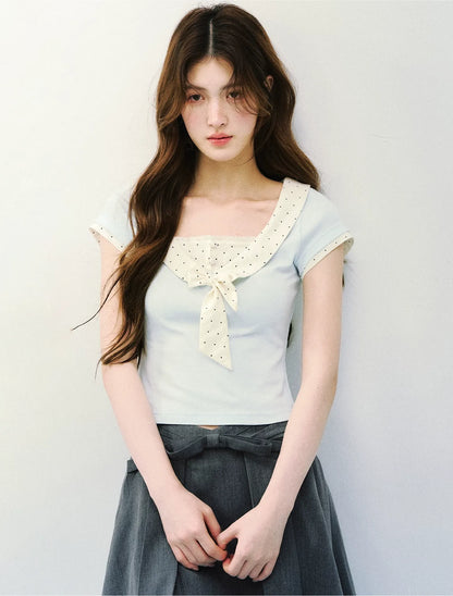 Bow Tie Floral Patchwork Short Sleeve T-Shirt
