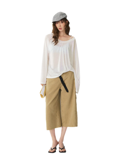 V-Neck Ruched Long Tee