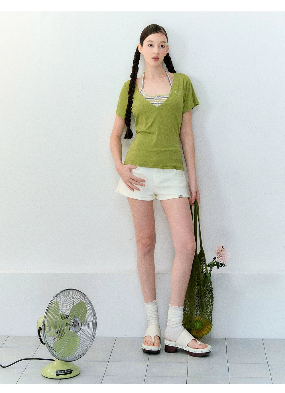 Original Lyocell Colorblock V-Neck Two-Piece Set