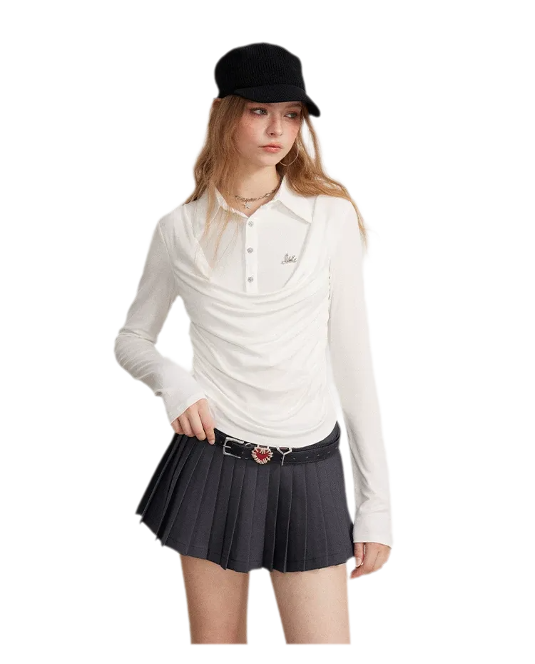 Ruched Layered Polo Top