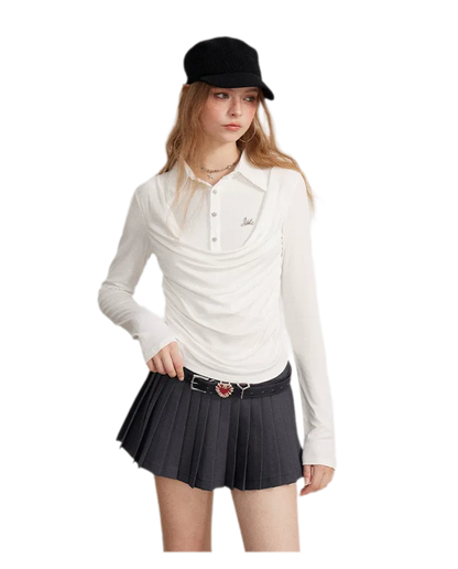 Ruched Layered Polo Top