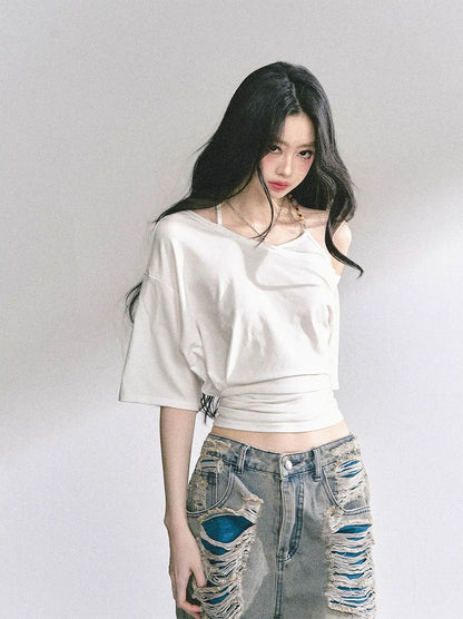 Asymmetric Beaded Off-Shoulder Top