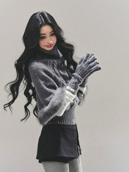 モヘアケーブル編みタートルネックセーター