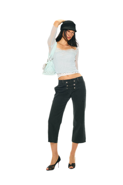 Vintage Pirate Buckle Denim Capris