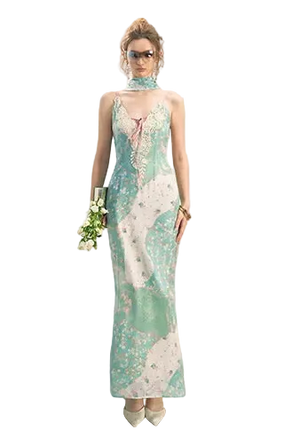 Iris Floral Lace Trim Vintage Dress