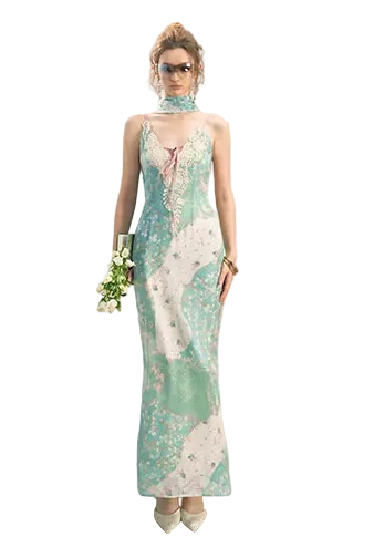 Iris Floral Lace Trim Vintage Dress