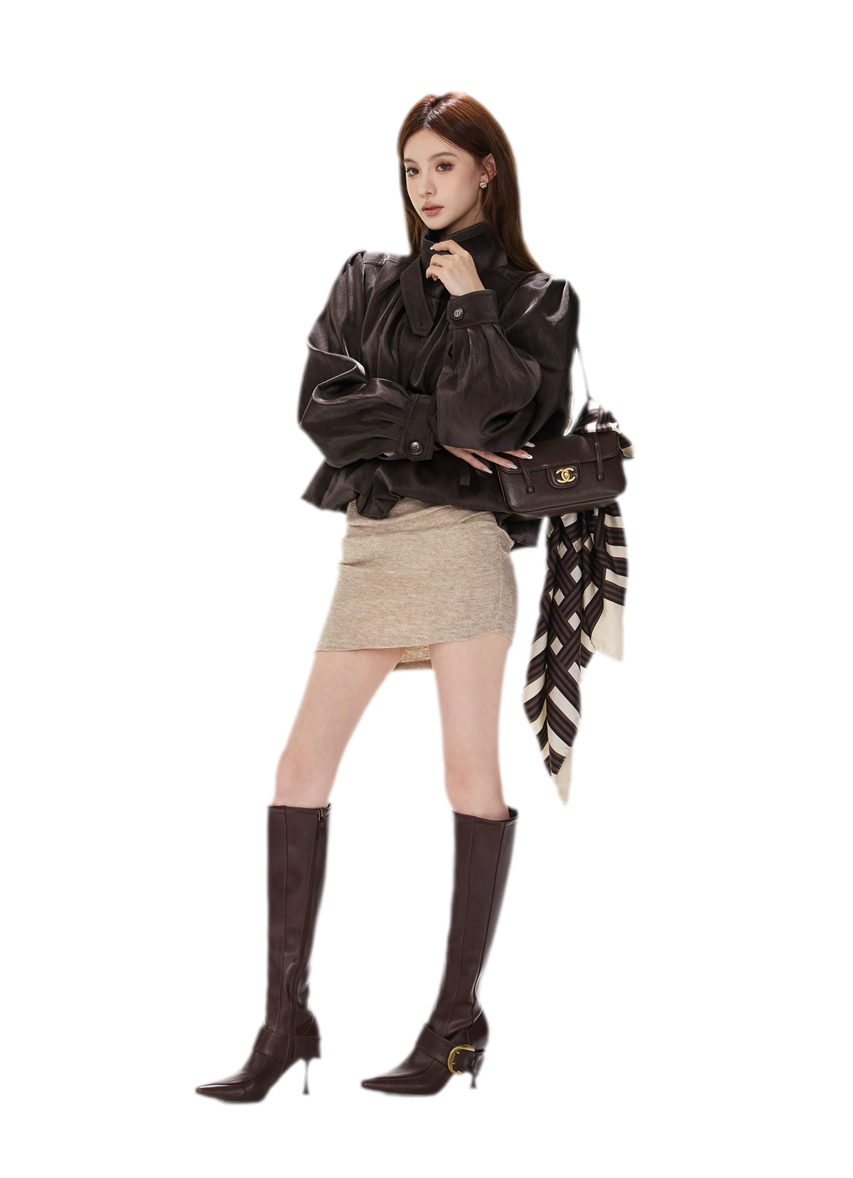 Veste courte froncée en cuir PU
