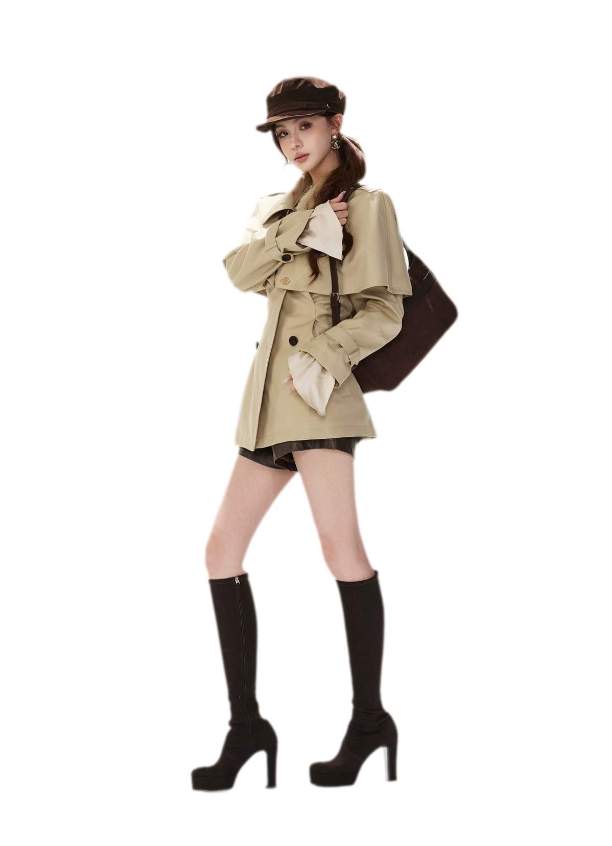 Áo khoác trench cape vải twill