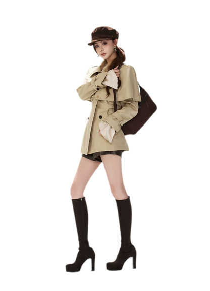 Áo khoác trench cape vải twill