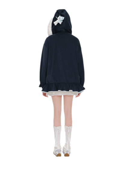 Plush Lace-Trimmed Bear Hoodie