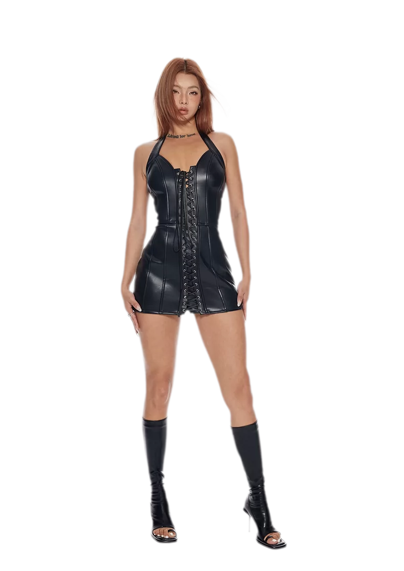 Lace-Up Bodycon Mini Dress