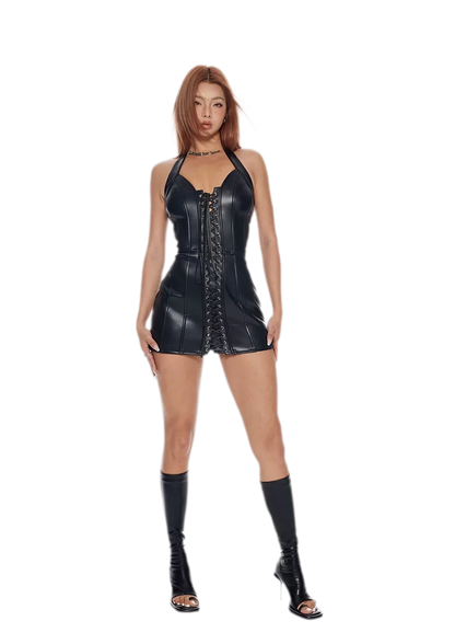 Lace-Up Bodycon Mini Dress