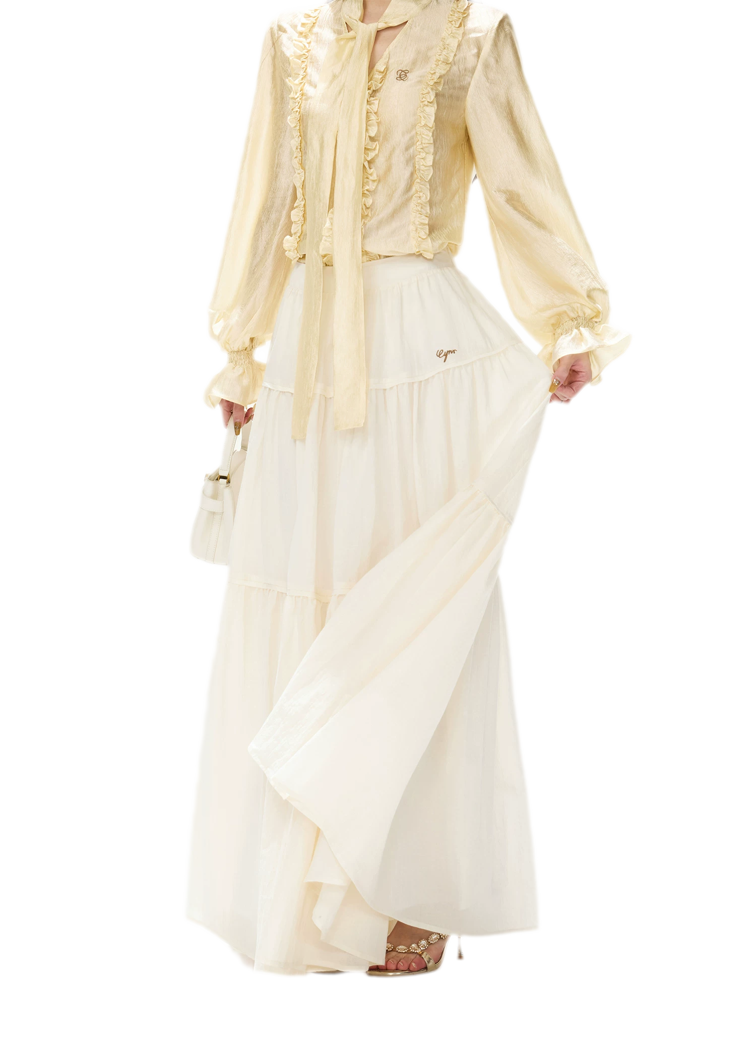 Shimmering Ruffle Lantern Sleeve Blouse