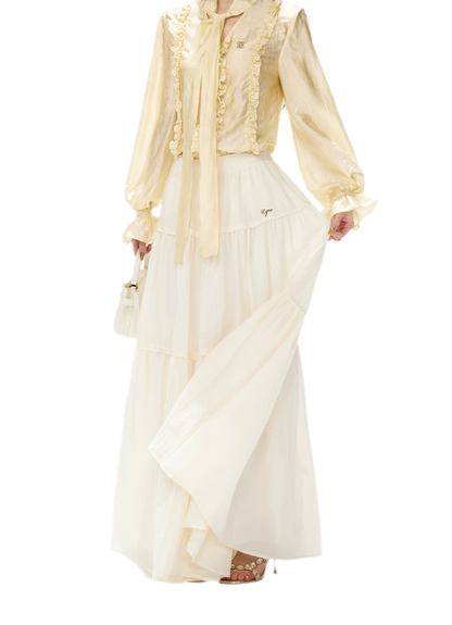 Shimmering Ruffle Lantern Sleeve Blouse