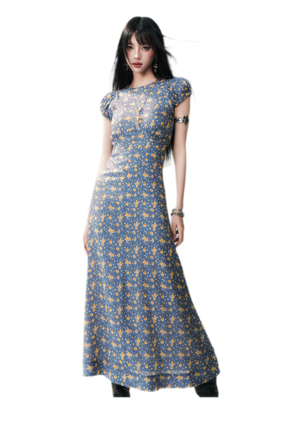 Blue Floral Tencel Dress