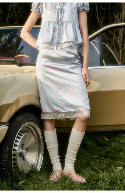 Soft Misty Blue Doll Collar Satin Floral Shirt