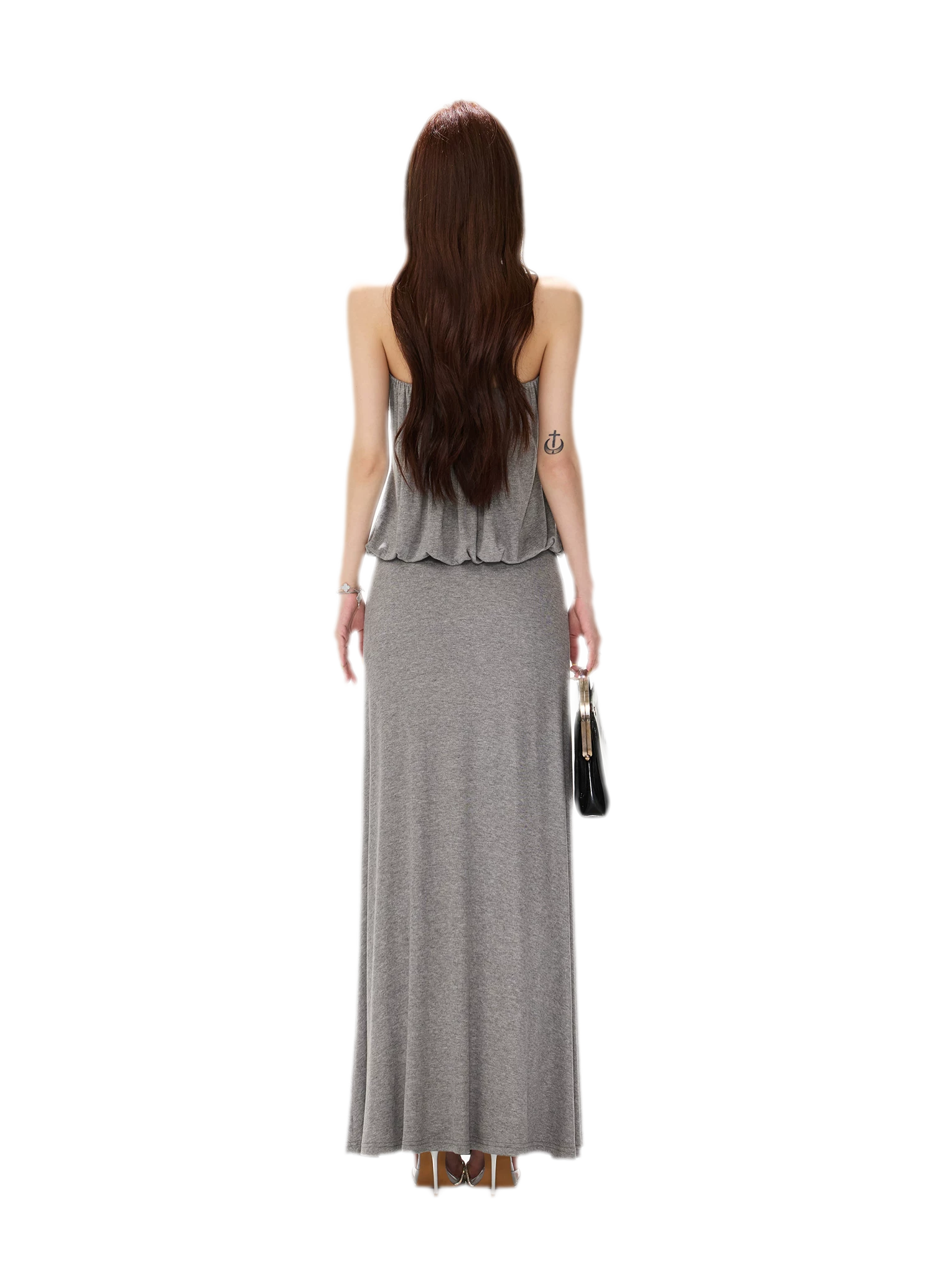 Rhinestone Halter A-Line Maxi Dress