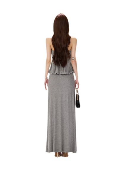 Rhinestone Halter A-Line Maxi Dress