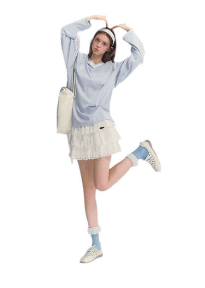 Colorblock Bow Embroidered Tee
