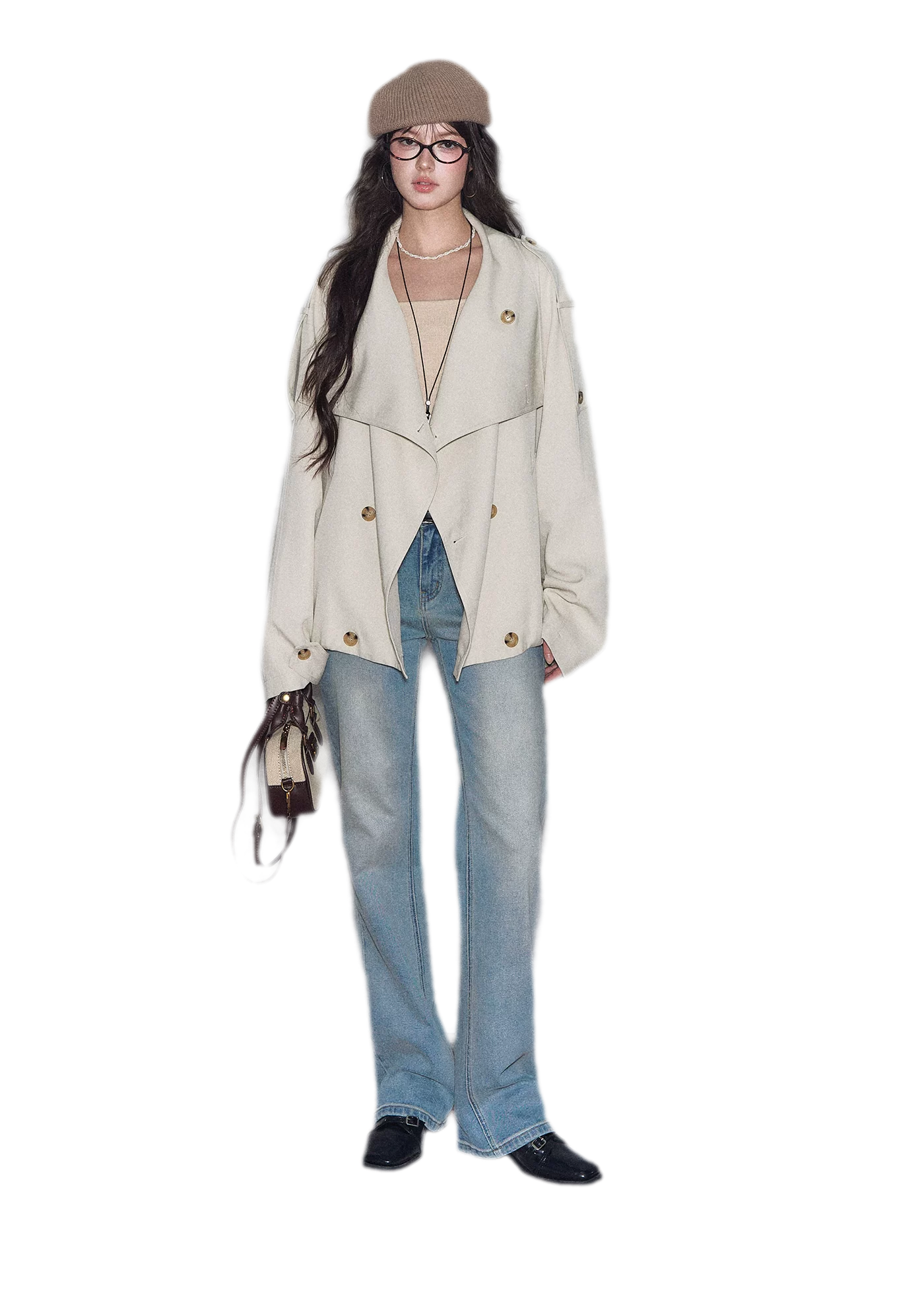 Washed Bow Embroidery Jeans