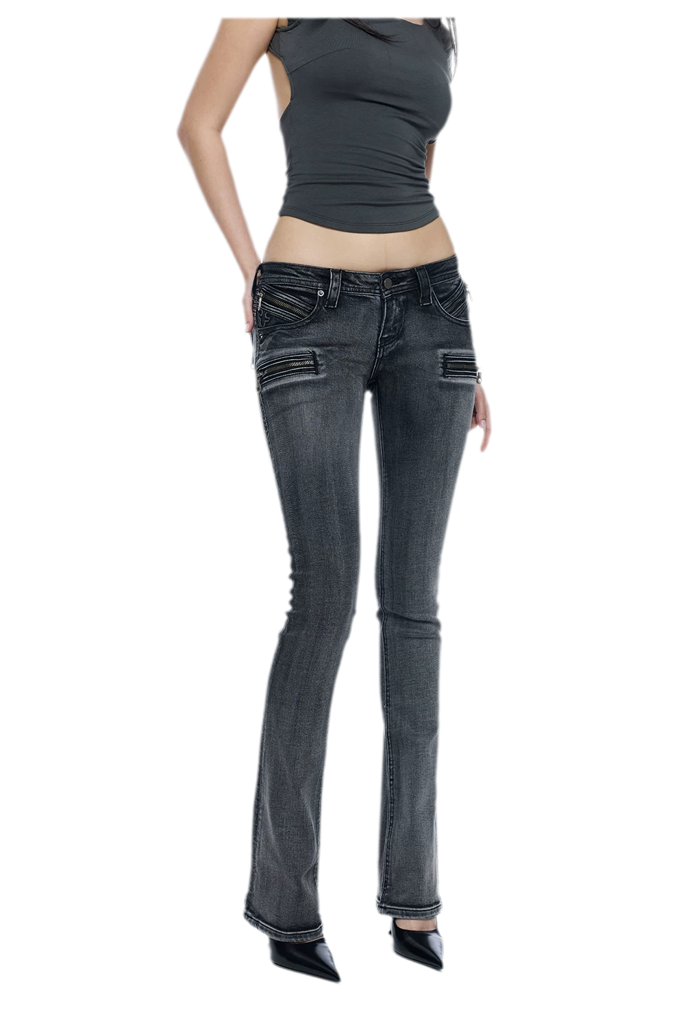 Washed Low-Rise Jeans