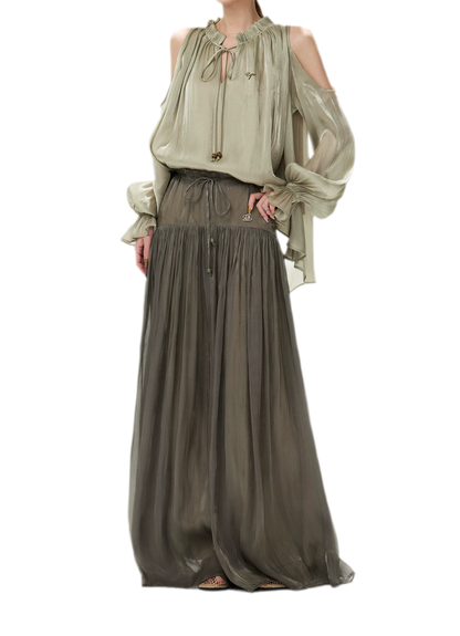 Shimmering Ruffle Cold-Shoulder Blouse
