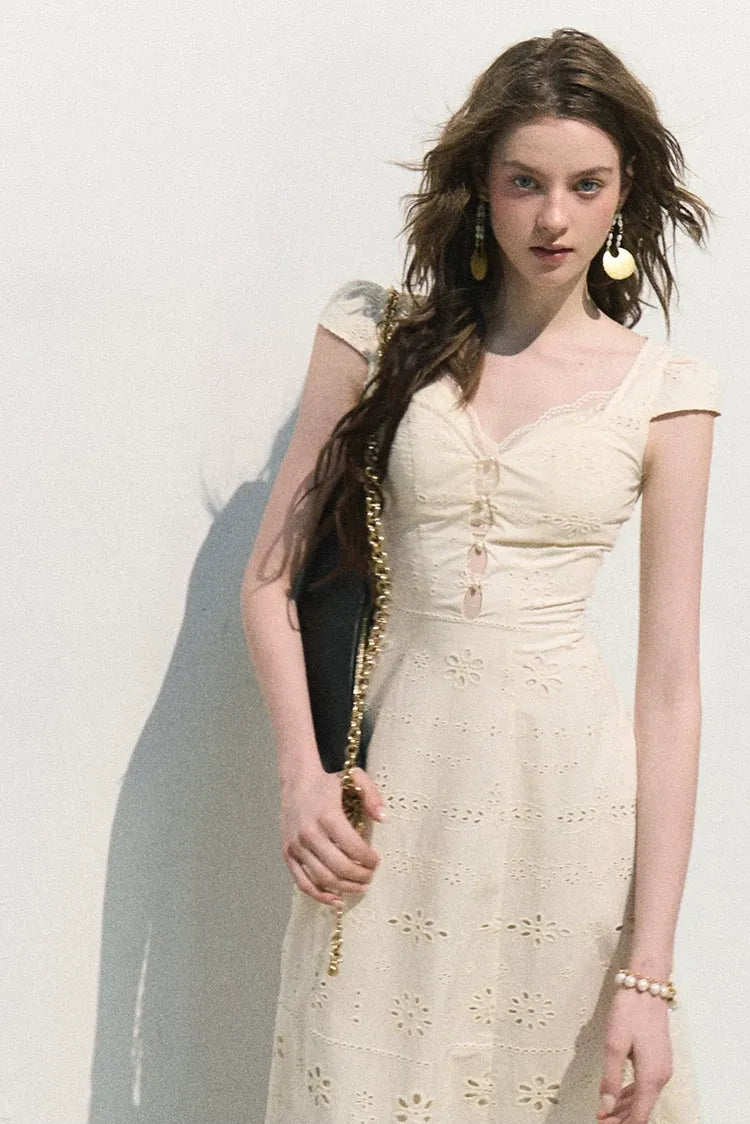 Broderie Lace Midi Dress