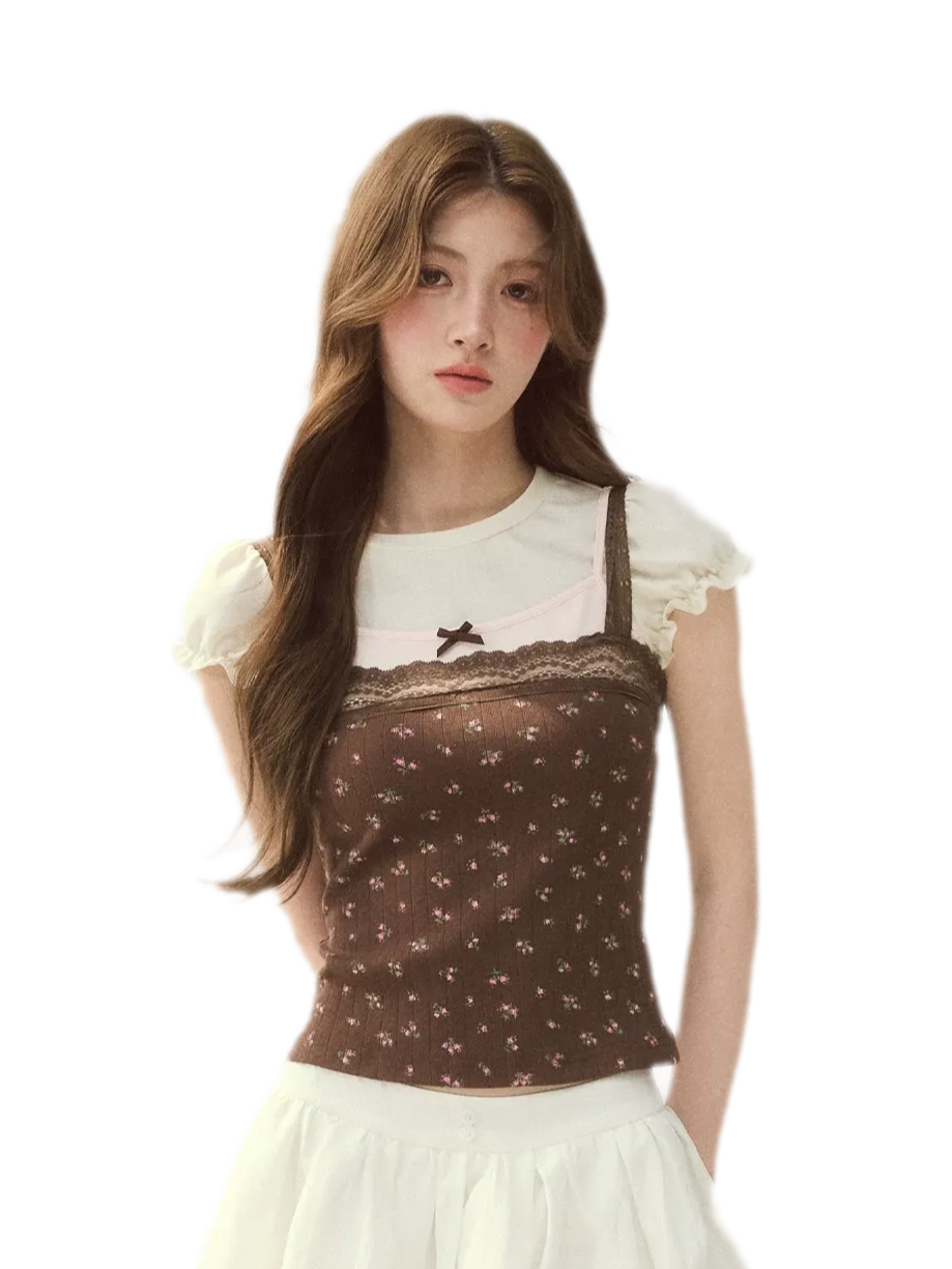 Floral Lace Strap T-Shirt