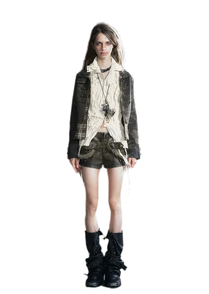 Washed Patchwork Zip Jacket