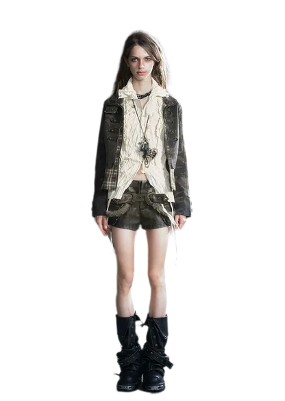 Washed Patchwork Zip Jacket