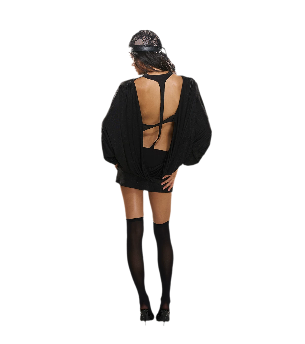 Rhinestone Open-Back Batwing Dress