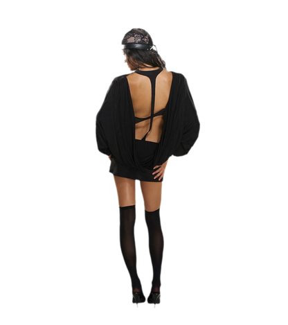 Rhinestone Open-Back Batwing Dress