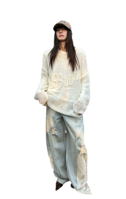 Mohair Openwork Logo Sweater