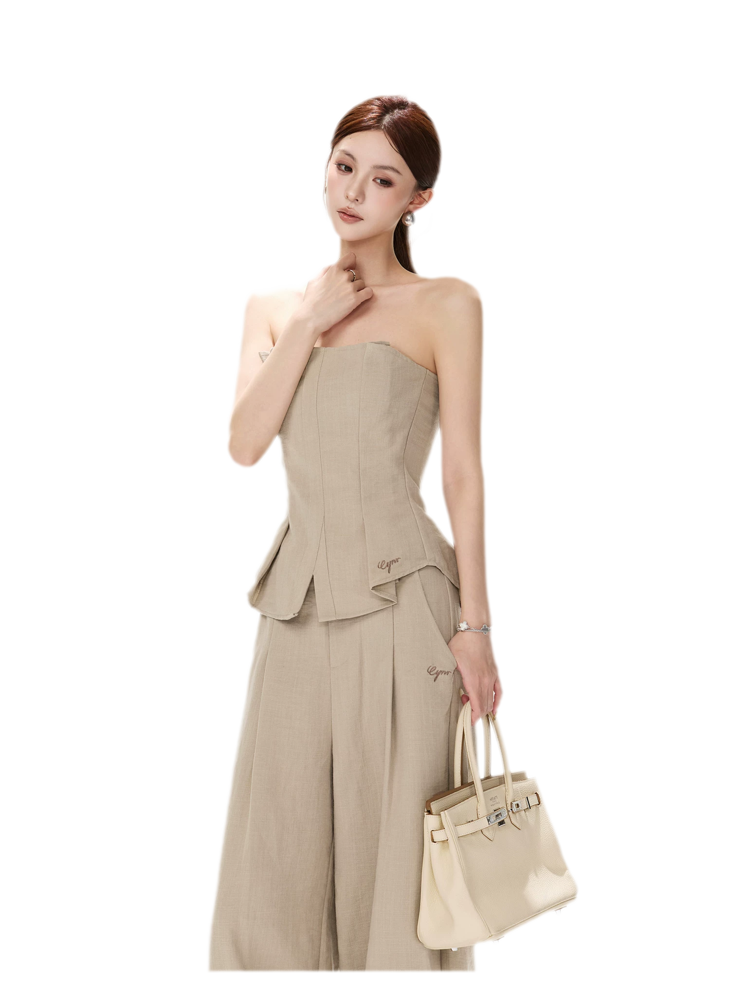 Pleated Ruffle Bustier Trouser Set