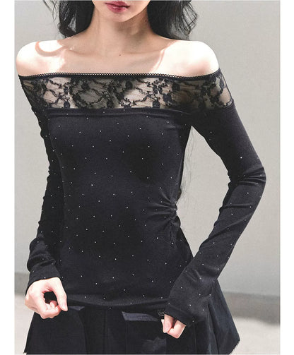 Off-Shoulder Lace Dot Tee