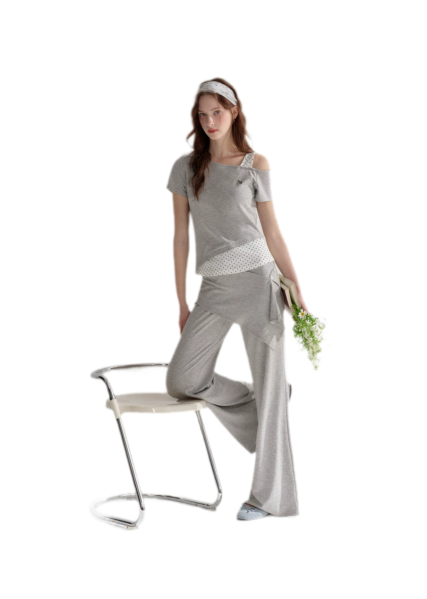 Lyocell Polka Faux Two-Piece Set