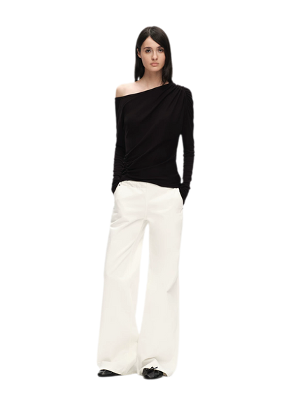 Wool Lyocell Ruched Shoulder Top